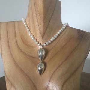 שרשרת פנינים ותליון טיפות כסף 925